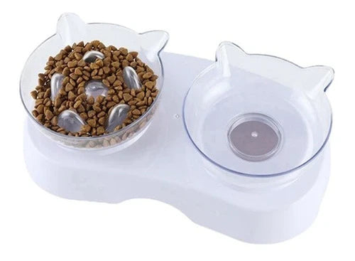 Comedero Doble Elevado para Gatos y Perros Pequeños – Antideslizante