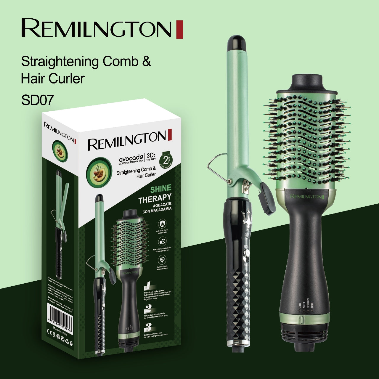 Combo Cepillo Secador + Pinza Rizadora con Recubrimiento de Aguacate