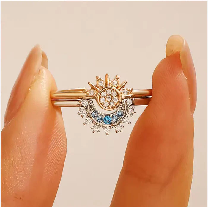 Anillos Sol y Luna Eclipse – Pareja | Ajustables con Caja de Regalo