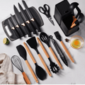 Set de Utensilios de Cocina en Silicona – 19 Piezas con Mangos de Madera | Antiadherentes