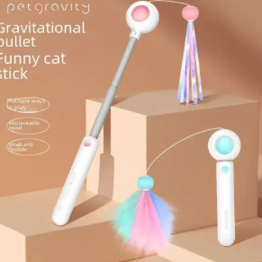Varita Interactiva Telescópica para Gatos con Cintas
